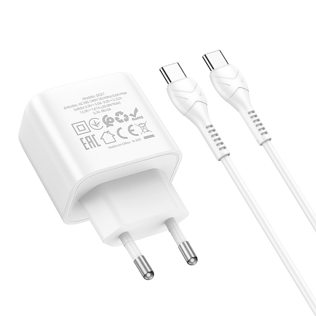 Cargador Casa Hoco DC67 PD20W Cable Tipo C a Tipo C Blanco - SEC 3