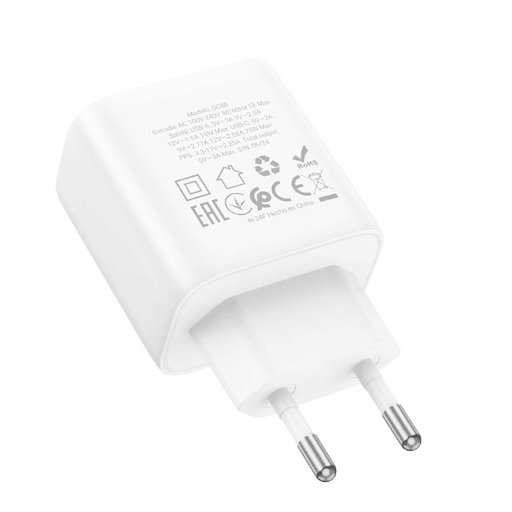 Cargador Hoco DC68 PD25+QC3.0 Blanco SEC 7