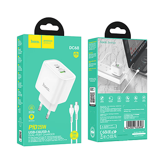 Cargador Hoco DC68 PD25+QC3.0 Cable Tipo C a Tipo C Blanco - SEC