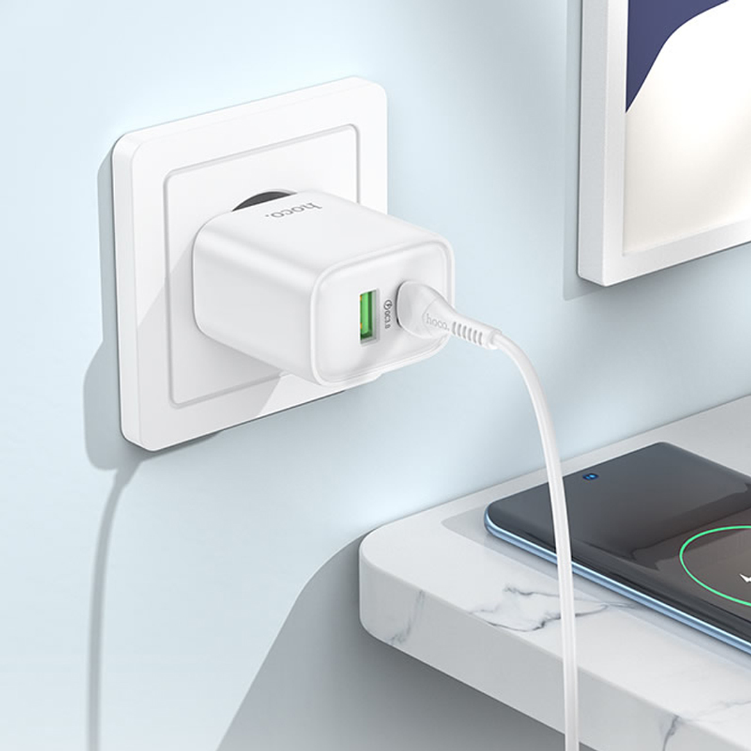 Cargador Hoco DC68 PD25+QC3.0 Cable Tipo C a Tipo C Blanco - SEC 5