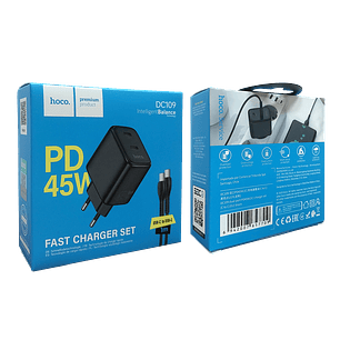 Cargador Hoco DC109 PD45W C y C cable C a C Negro SEC