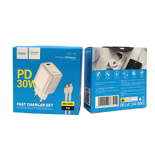 Cargador Casa Hoco DC116 Tower PD30W Cable C a C Blanco SEC