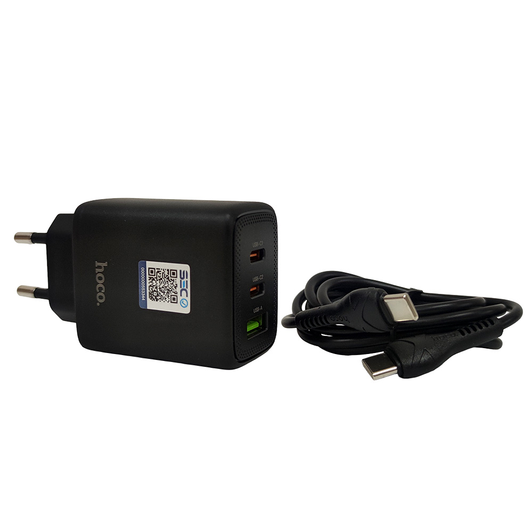 Cargador Casa Hoco DC117 State PD65W 2C1A Cable C a C Negro SEC 2