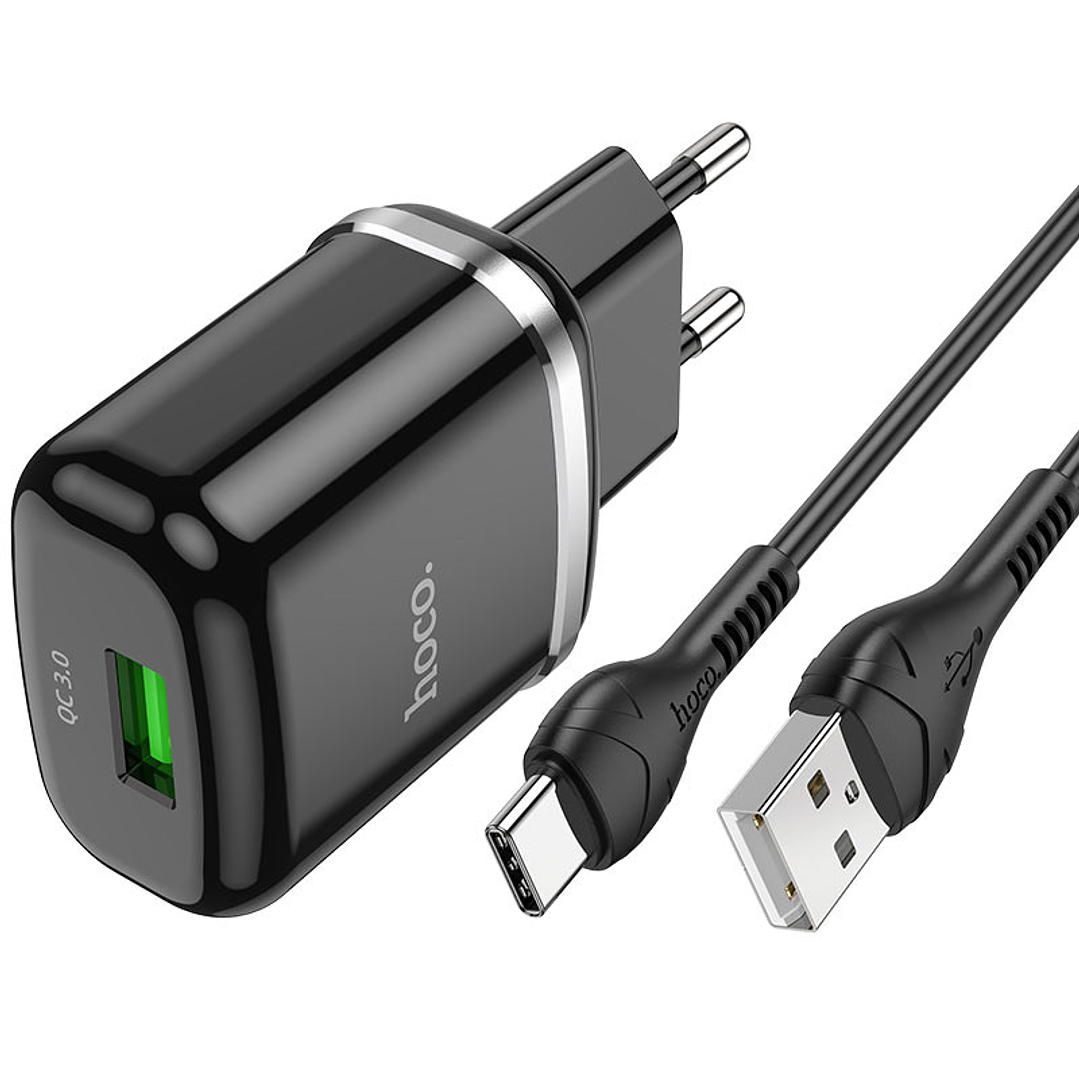 Cargador Hoco N3 QC3.0 con Cable Usb C Negro 1
