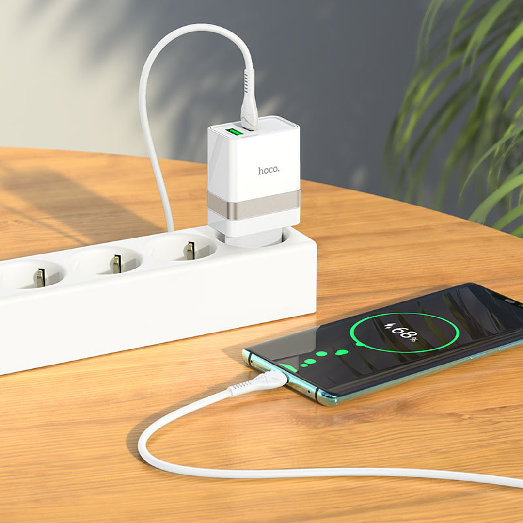 Cargador Hoco N21 PD30W+QC3.0 Cable USB C a USB C Blanco 5
