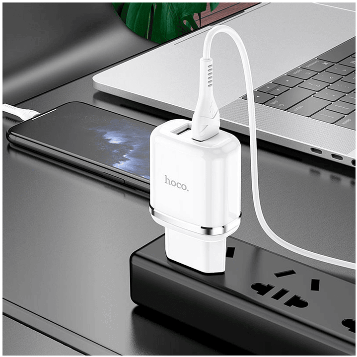 Cargador Hoco N4 2.4A Cable Lightning Doble USB Blanco 4