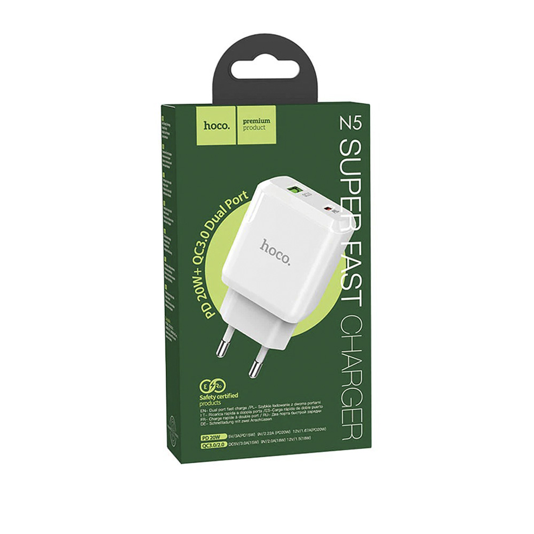 Cargador Hoco N5 Favor dual port PD20W QC3.0 Blanco 2