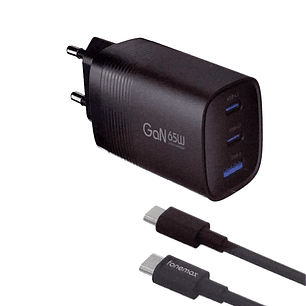 Cargador Casa Fonemax GaN65-NP3-EU 65W A+2C Cable C-C Negro SEC