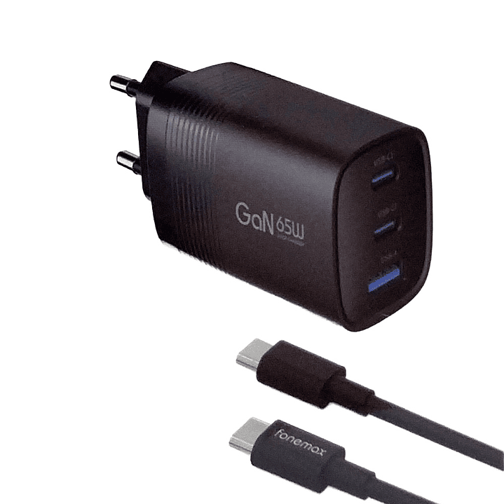 Cargador Casa Fonemax GaN65-NP3-EU 65W A+2C Cable C-C Negro SEC 1