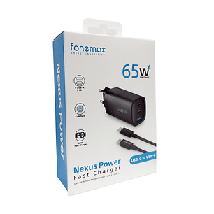 Cargador Casa Fonemax GaN65-NP3-EU 65W A+2C Cable C-C Negro SEC