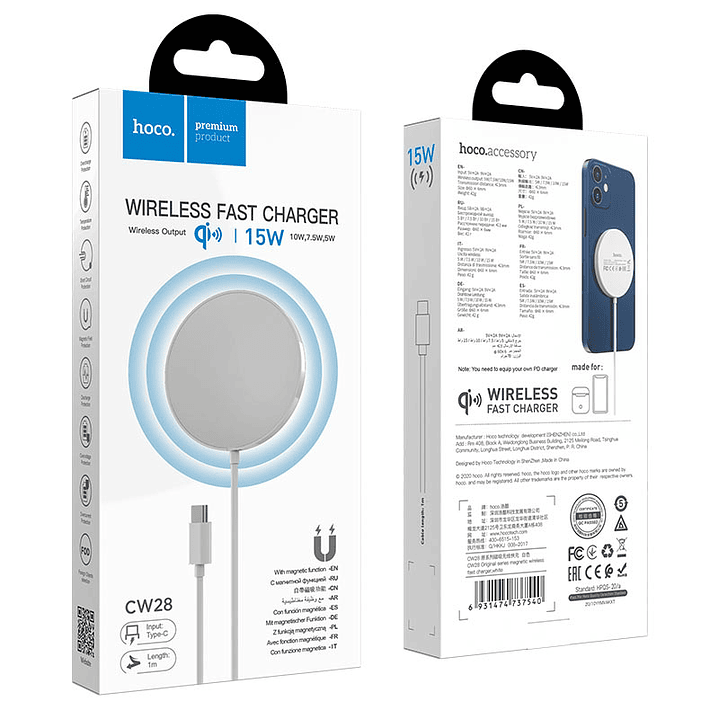 Cargador inalambrico Hoco CW28 Tipo C Hasta 15 Watts Blanco 2
