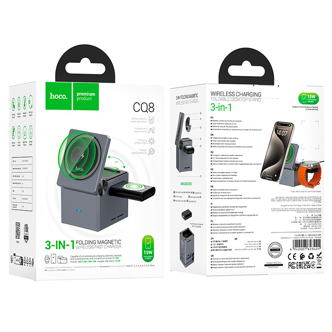 Cargador inalámbrico Hoco CQ8, plegable 3 en 1 2