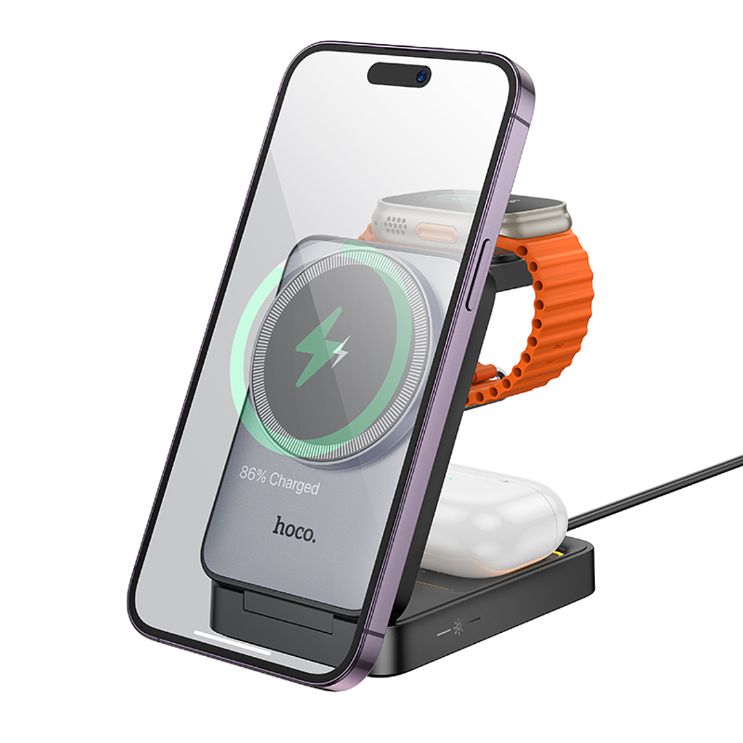 Cargador Inalámbrico Hoco CQ21 Power 3 en 1 Negro 1