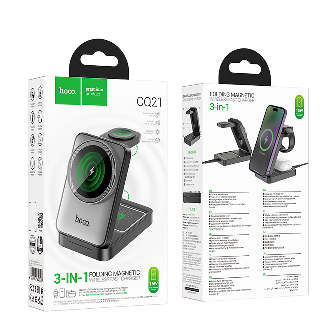 Cargador Inalámbrico Hoco CQ21 Power 3 en 1 Negro 2