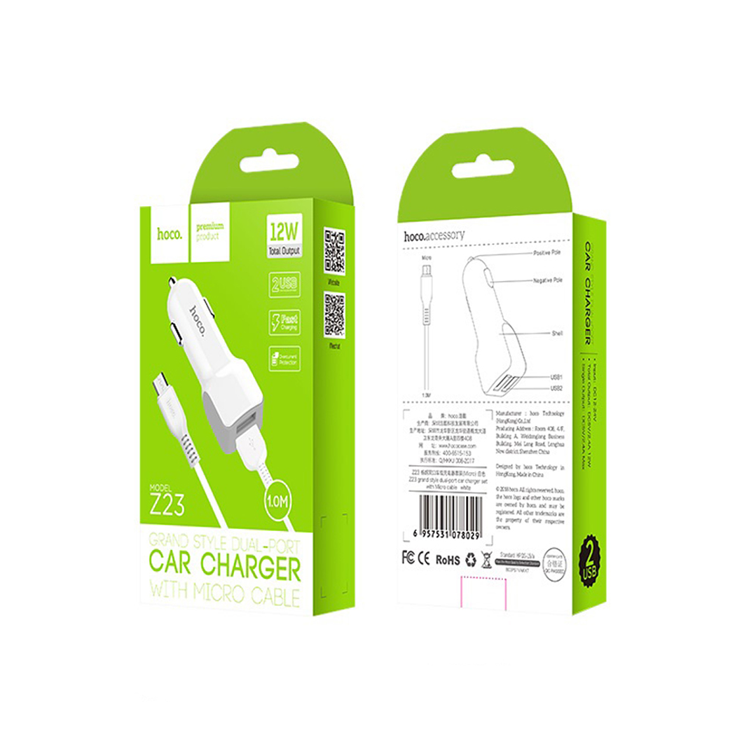 Cargador Hoco Auto Z23, 12W  + cable 2