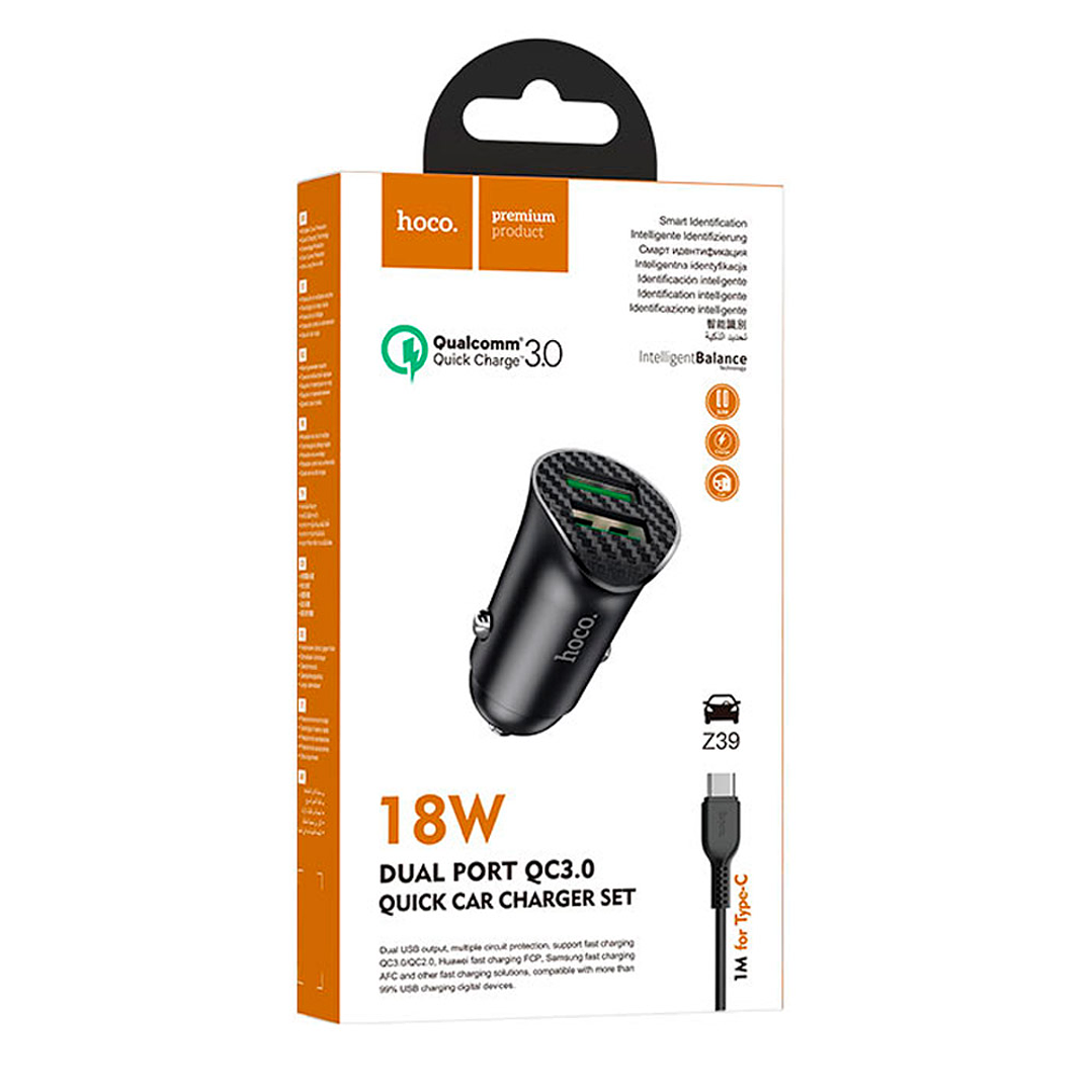Hoco cargador auto dual Z39 Farsighted QC3.0 cable tipo C 5