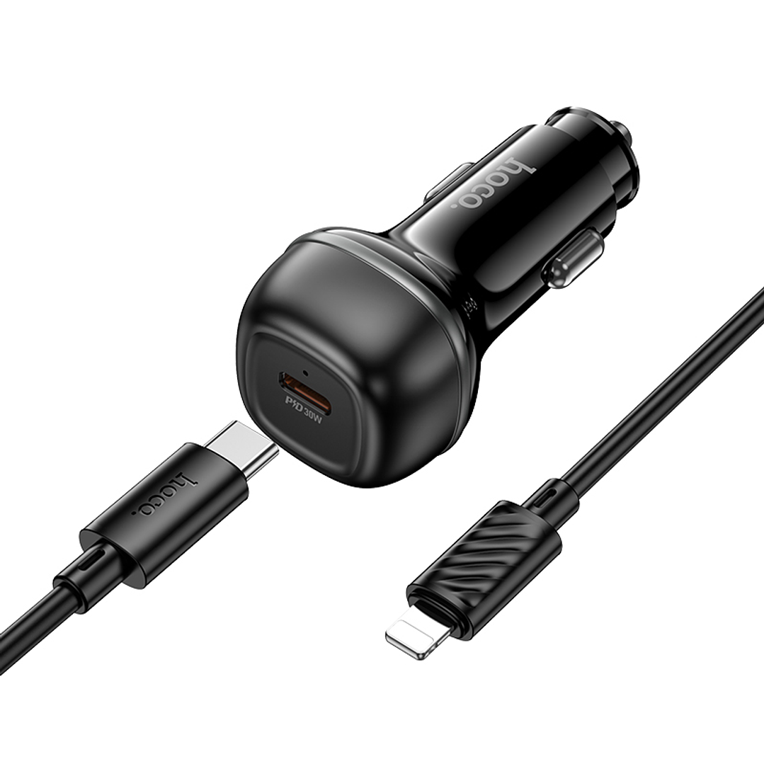 Cargador Auto Hoco Z58 Rank PD30W Cable C a iP negro 1