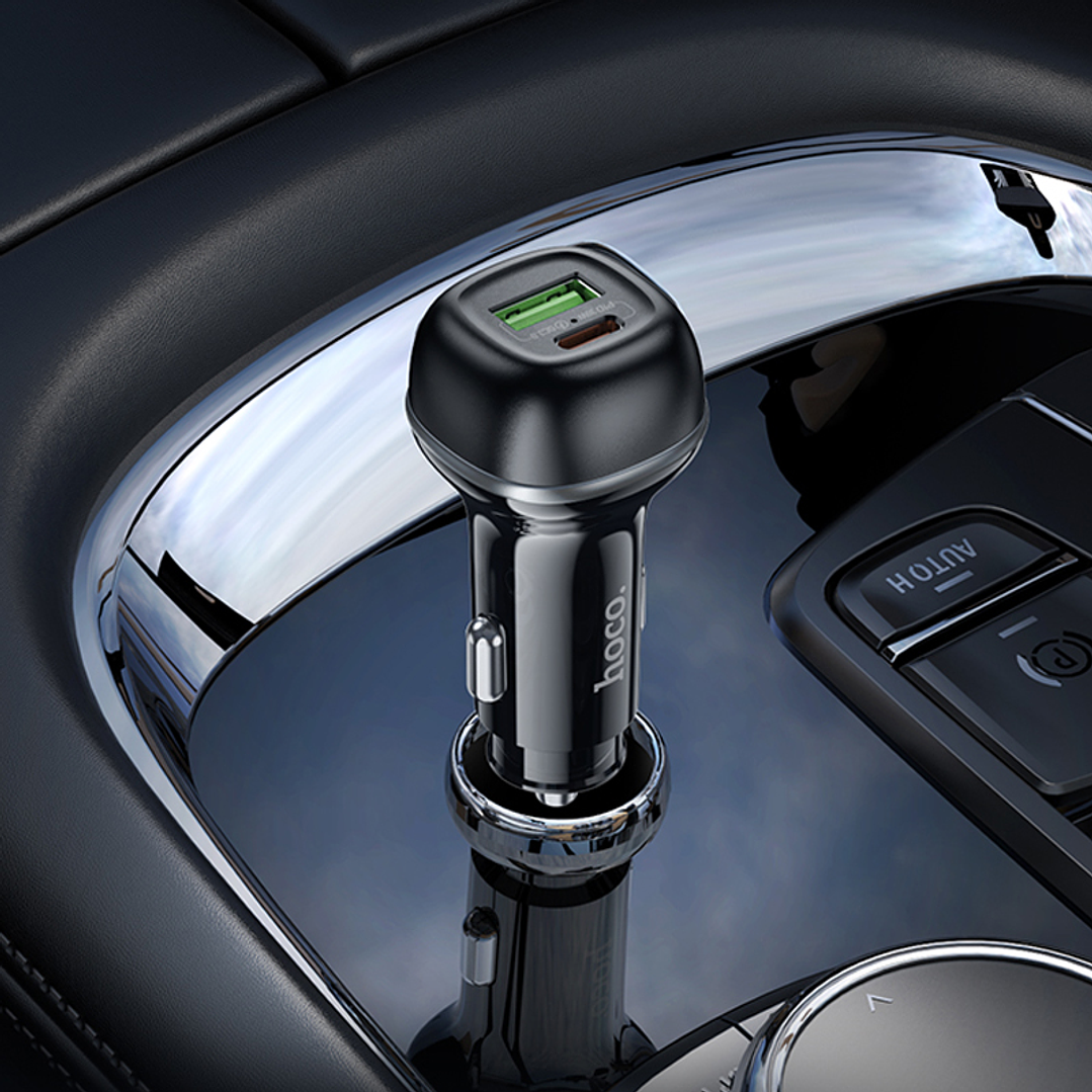 Cargador Auto Hoco Z58A Rank 48W PD30W+QC3.0 Cable C a C Negro 6