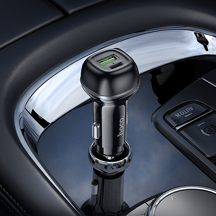 Cargador Auto Hoco Z58A Rank 48W PD30W+QC3.0 Cable C a C Negro 6