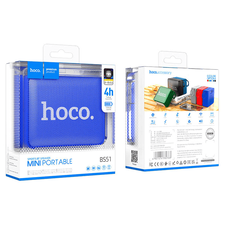 Parlante Hoco BS51 Bluetooth USB TF FM Azul 2