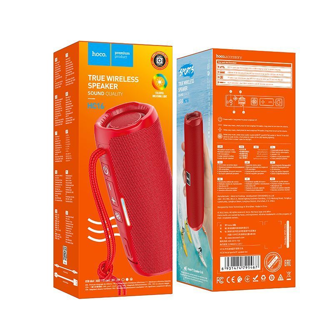 Parlante Hoco HC16 Vocal sports Bluetooth Rojo 2