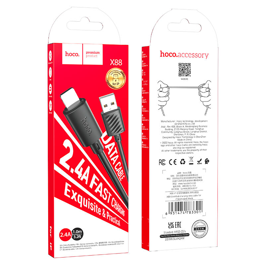 Cable Hoco X88 Gratified USB A Lightning 1m, negro 2