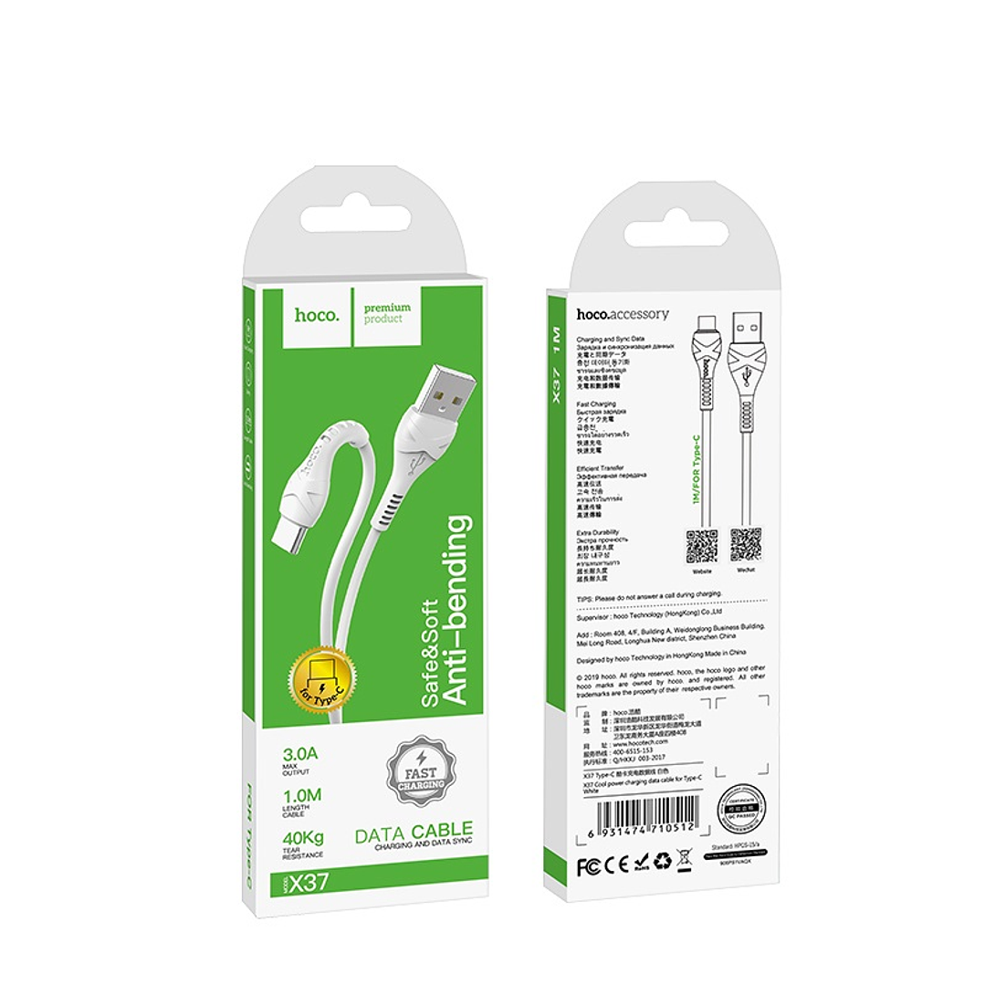 Cable Hoco X37 Cool Power USB a Tipo C Blanco 2