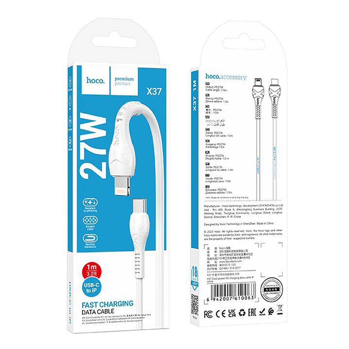 Cable Hoco X37 Cool power PD a Lightning, Blanco 2