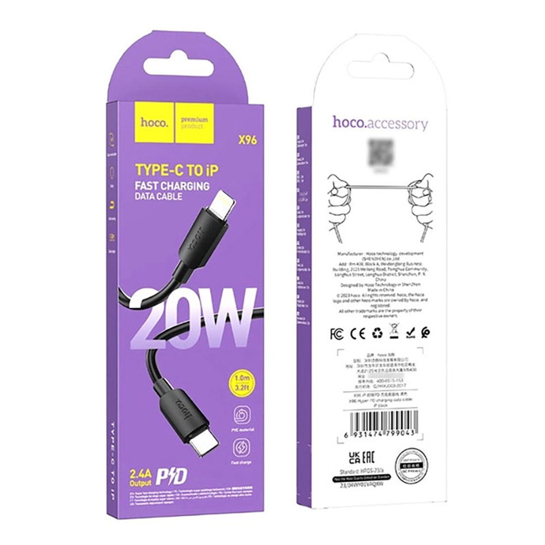 Cable Hoco X96 USB Tipo C PD a Lightning 1m 2.4A Negro 2