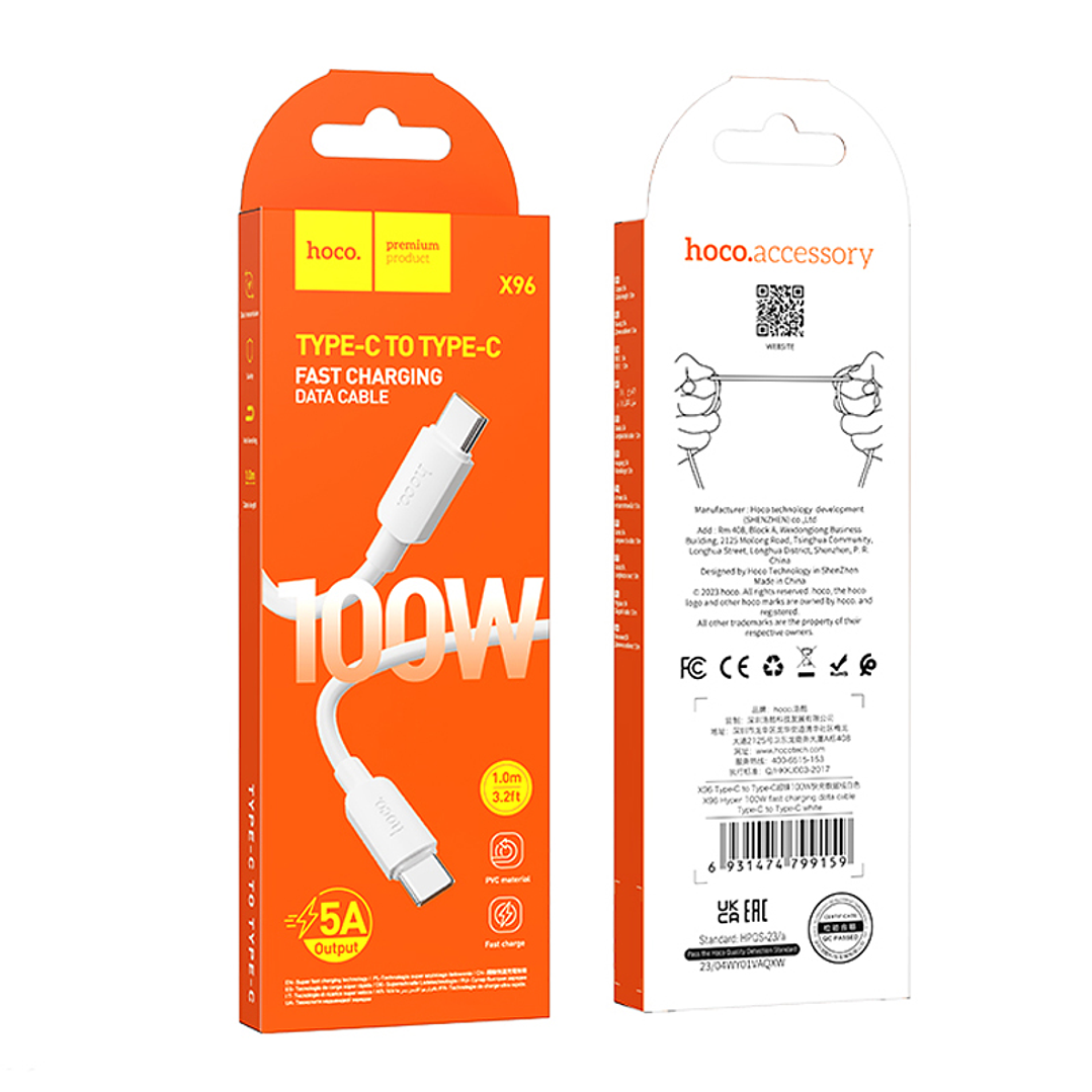 Cable Hoco X96 Hyper 100W USB Tipo C a USB Tipo C Blanco 2
