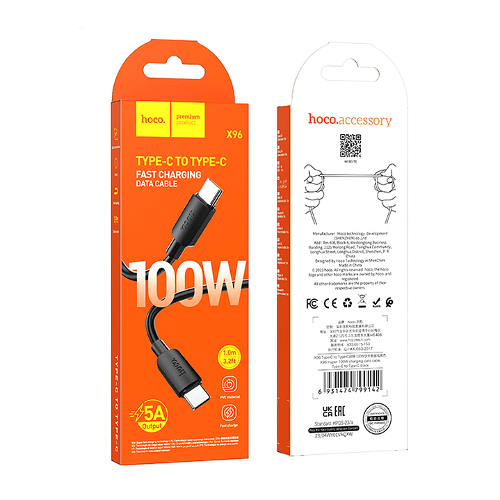 Cable Hoco X96 Hyper USB Tipo C a USB Tipo C 100W 1m Negro 2