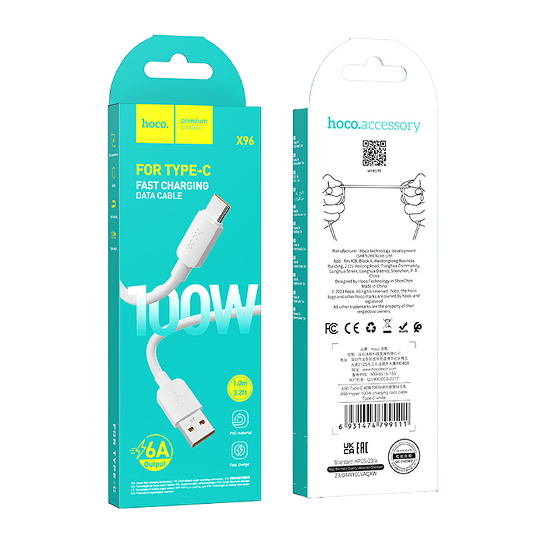 Cable Hoco X96 Hyper USB A Tipo C 1m 100W Blanco 2