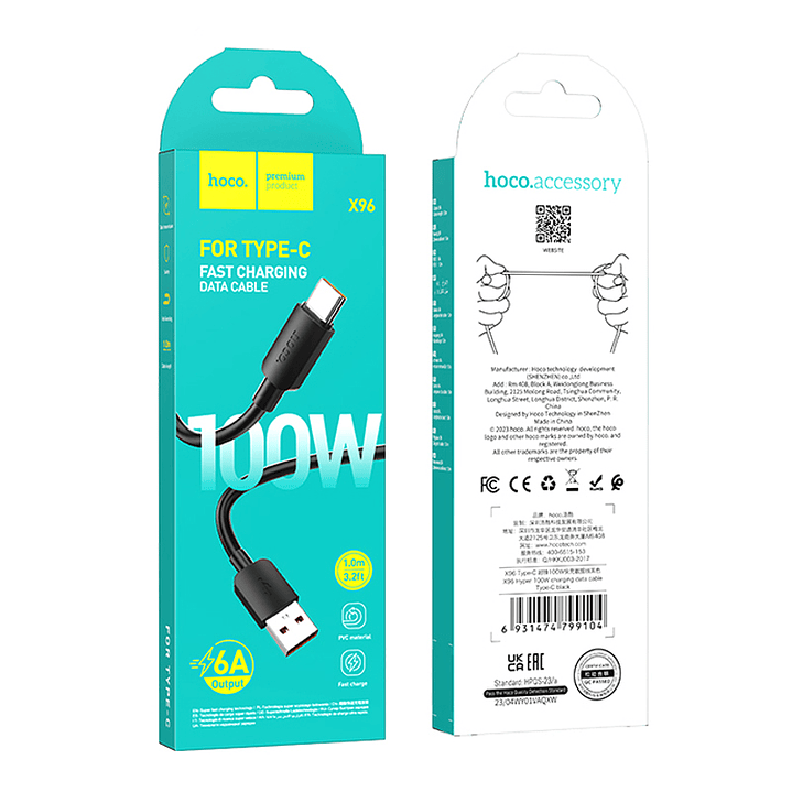 Cable Hoco X96 Hyper USB A Tipo C 1m 100W  Negro 2