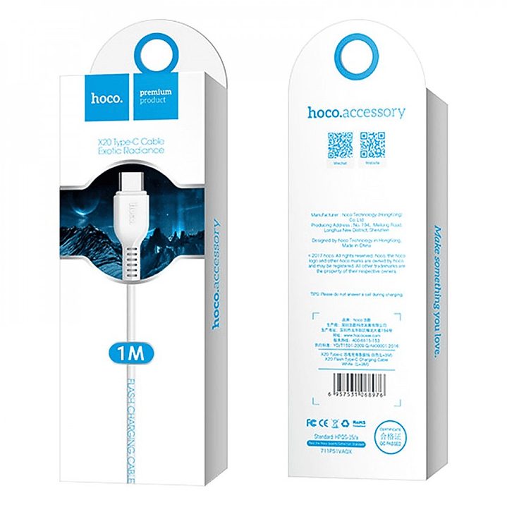 Cable Hoco X20 data Flash Tipo C 2A 2m Blanco 2