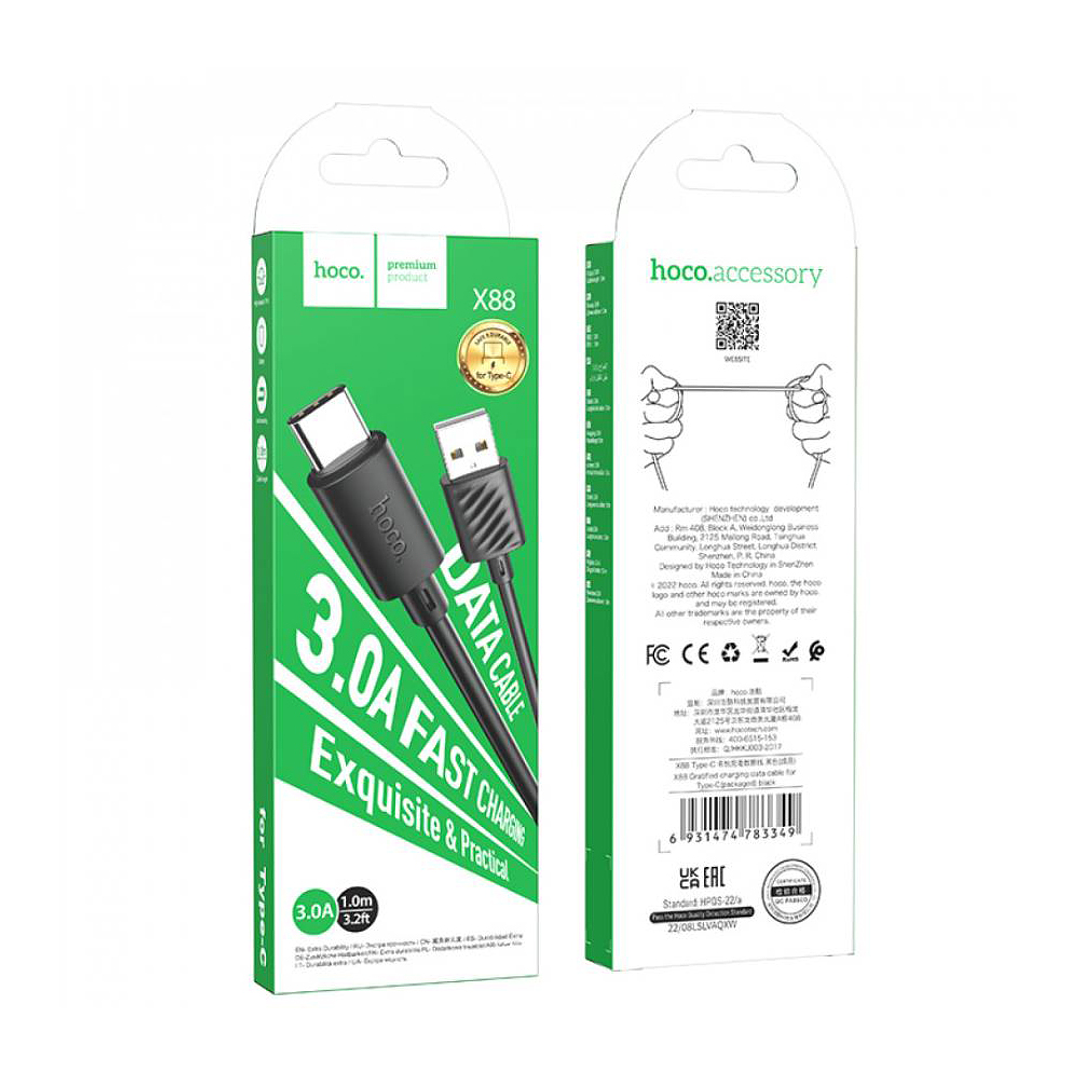 Cable Hoco X88 Gratified USB A Tipo C 3A 1m Negro 2