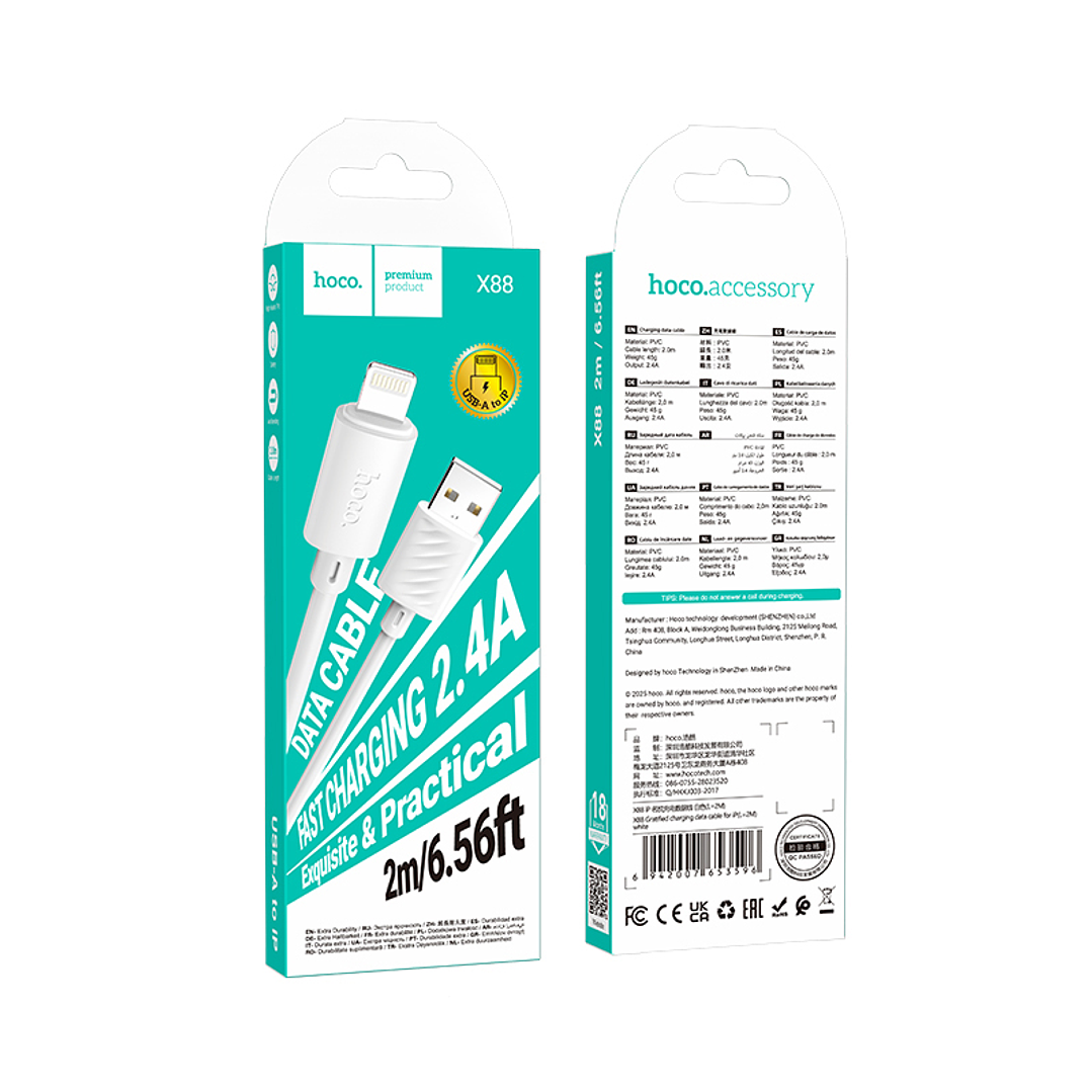Cable Hoco X88 Gratified Lightning 2M Blanco 2