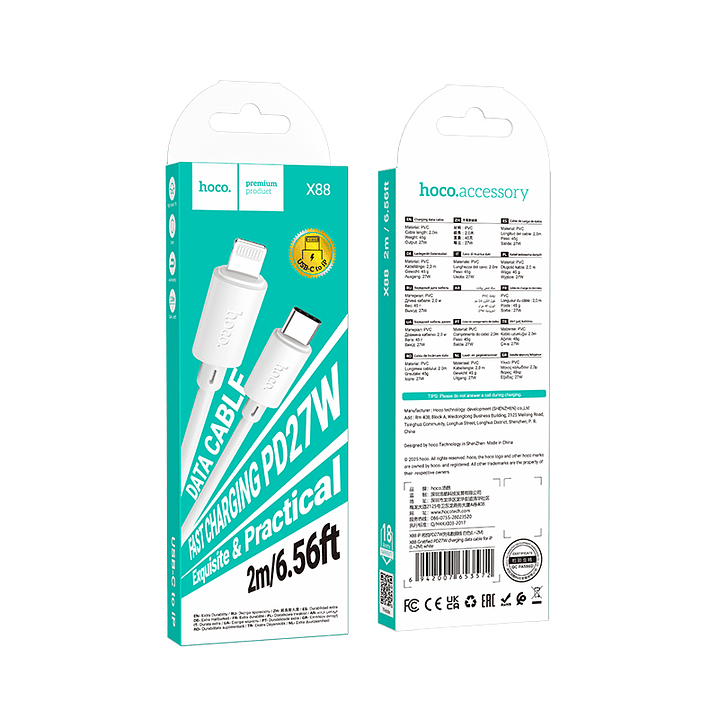 Cable Hoco X88 Gratified PD27W a iP 2M Blanco 2