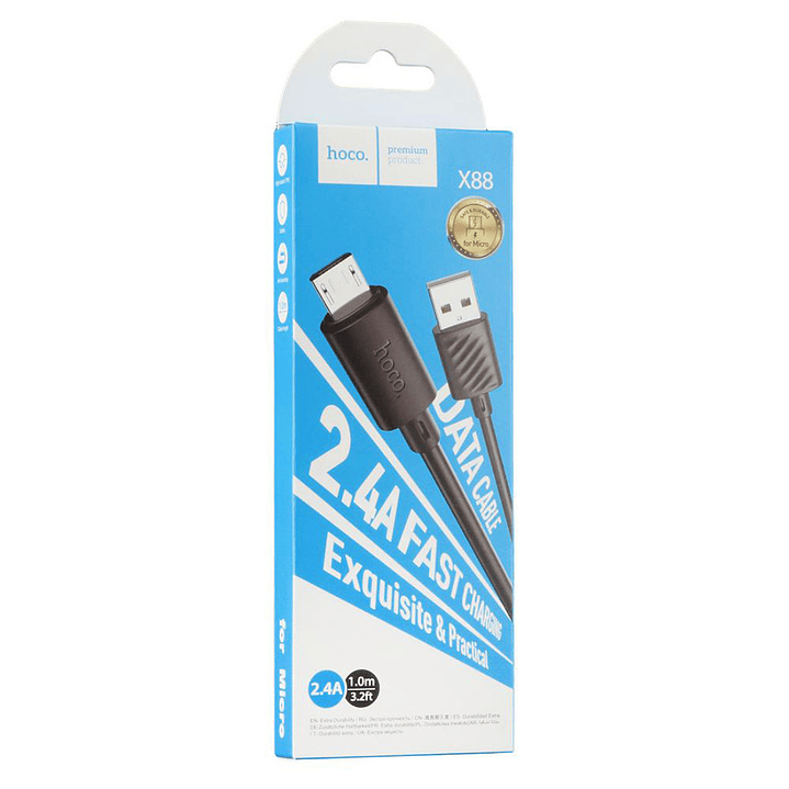 Cable Hoco X88 Gratified USB A MicroUSB 1m 2.4A Negro 2