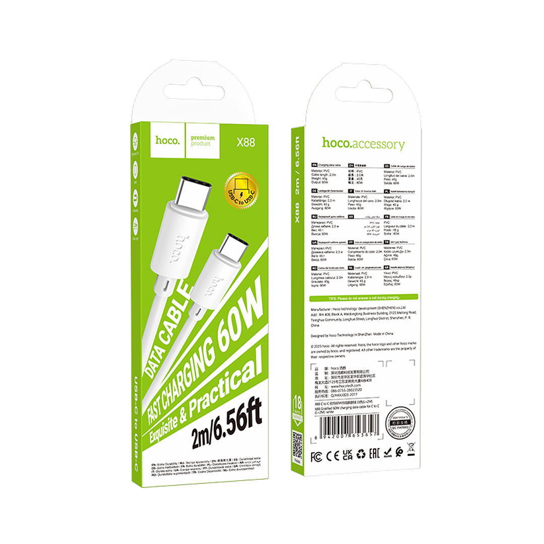 Cable Hoco X88 Gratified 60W C a C 2M Blanco 2