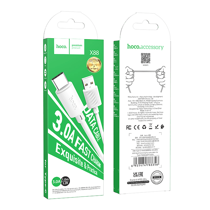 Cable Hoco X88 Gratified USB A Tipo C 1m, 3.0 carga rapida 2