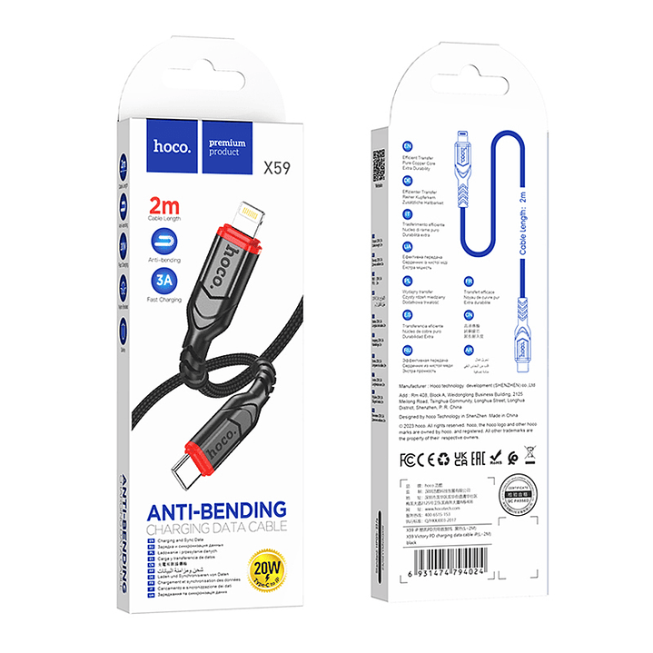 Cable Hoco X59 Victory PD a Lightning 2M Negro 2