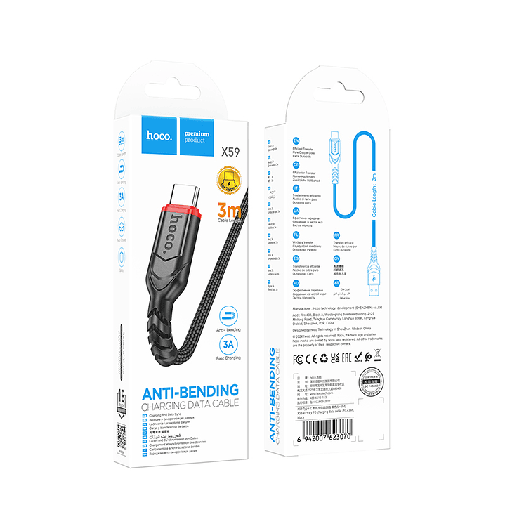 Cable Hoco X59 Victory Tipo C 3M negro 2