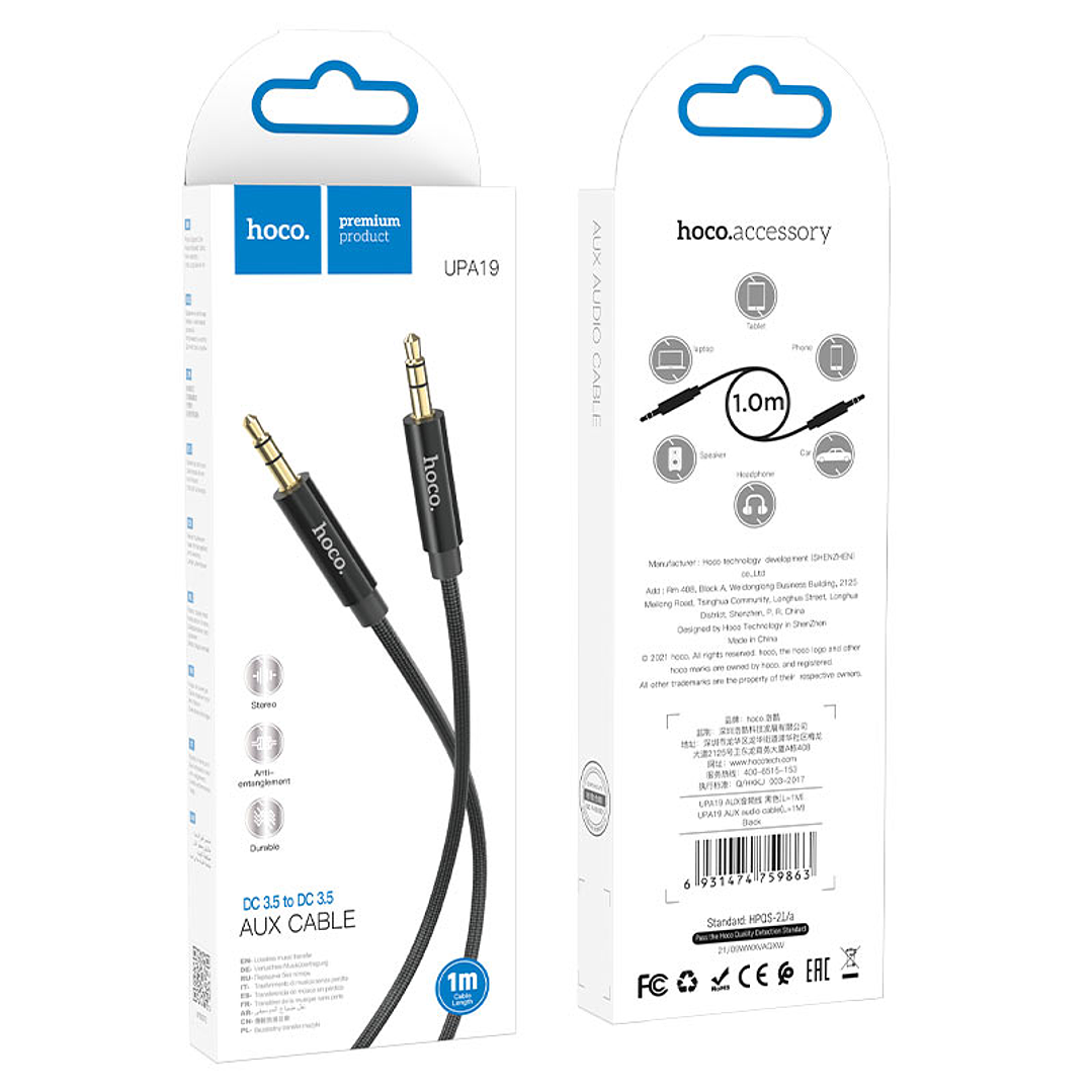 Cable de Audio Hoco UPA19 Jack 3.5mm a Jack 3.5mm 1m Negro 2
