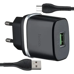 Cargador Hoco C12Q con cable Micro Qc3.0 Negro 
