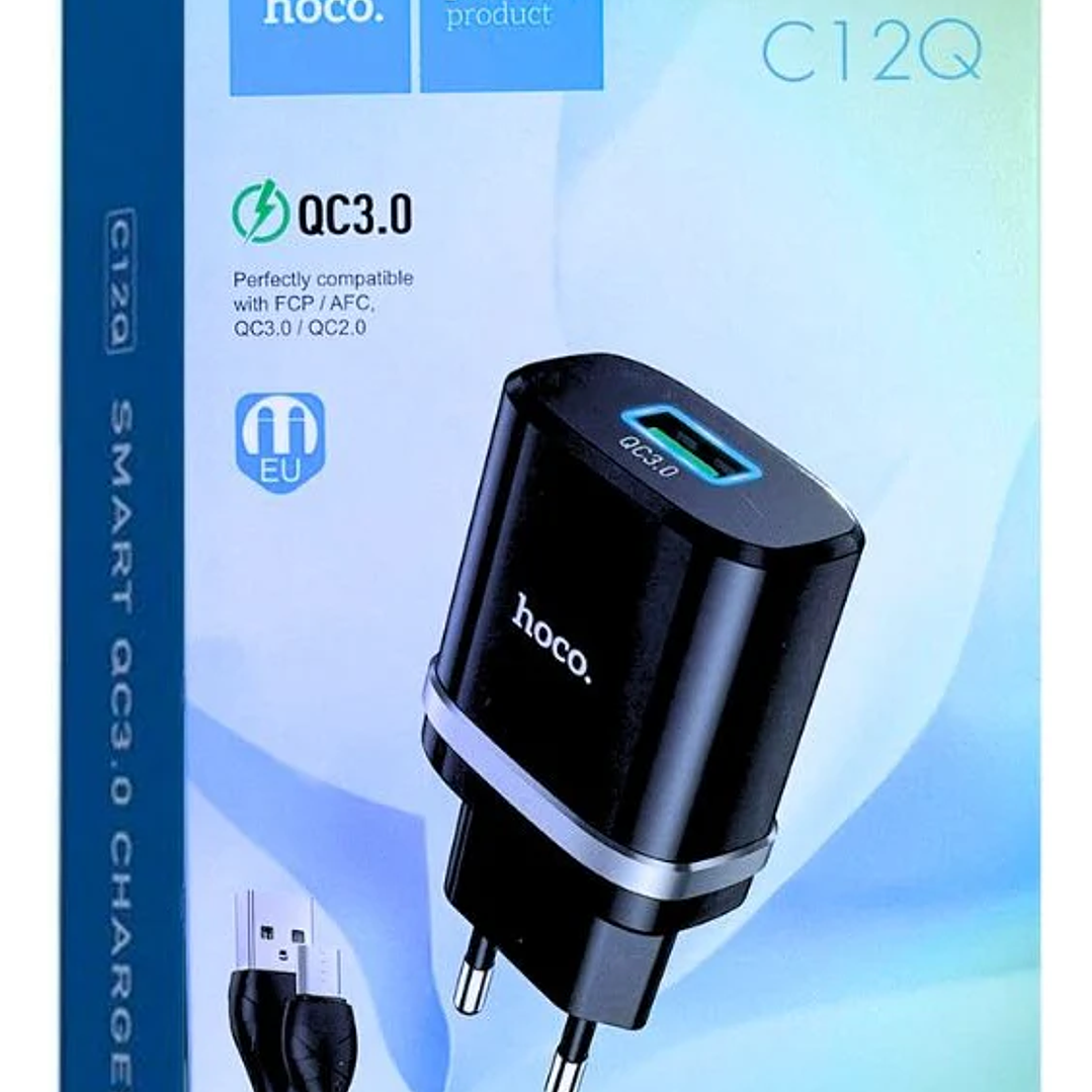 Cargador Hoco C12Q con cable Micro Qc3.0 Negro  2