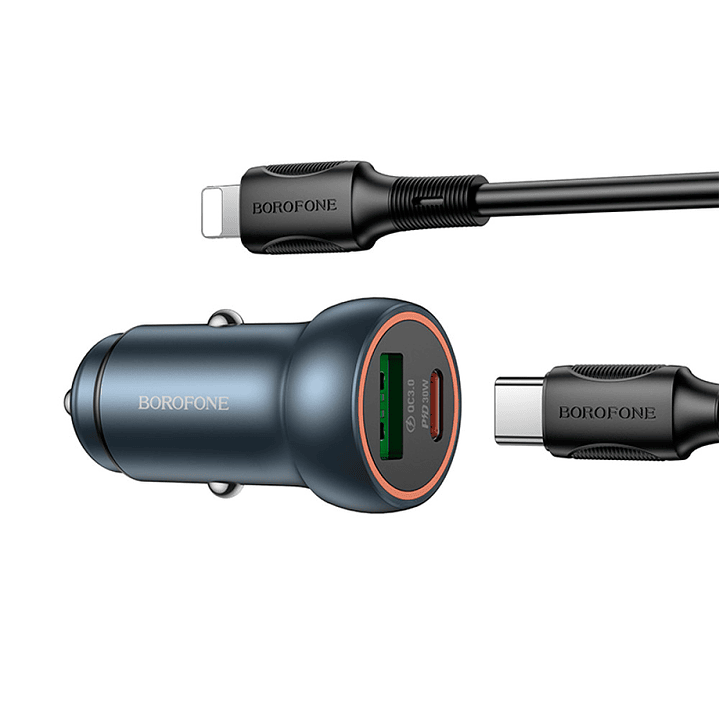 Cargador Auto Borofone BZ32A Tipo C - Lightning Gris 2