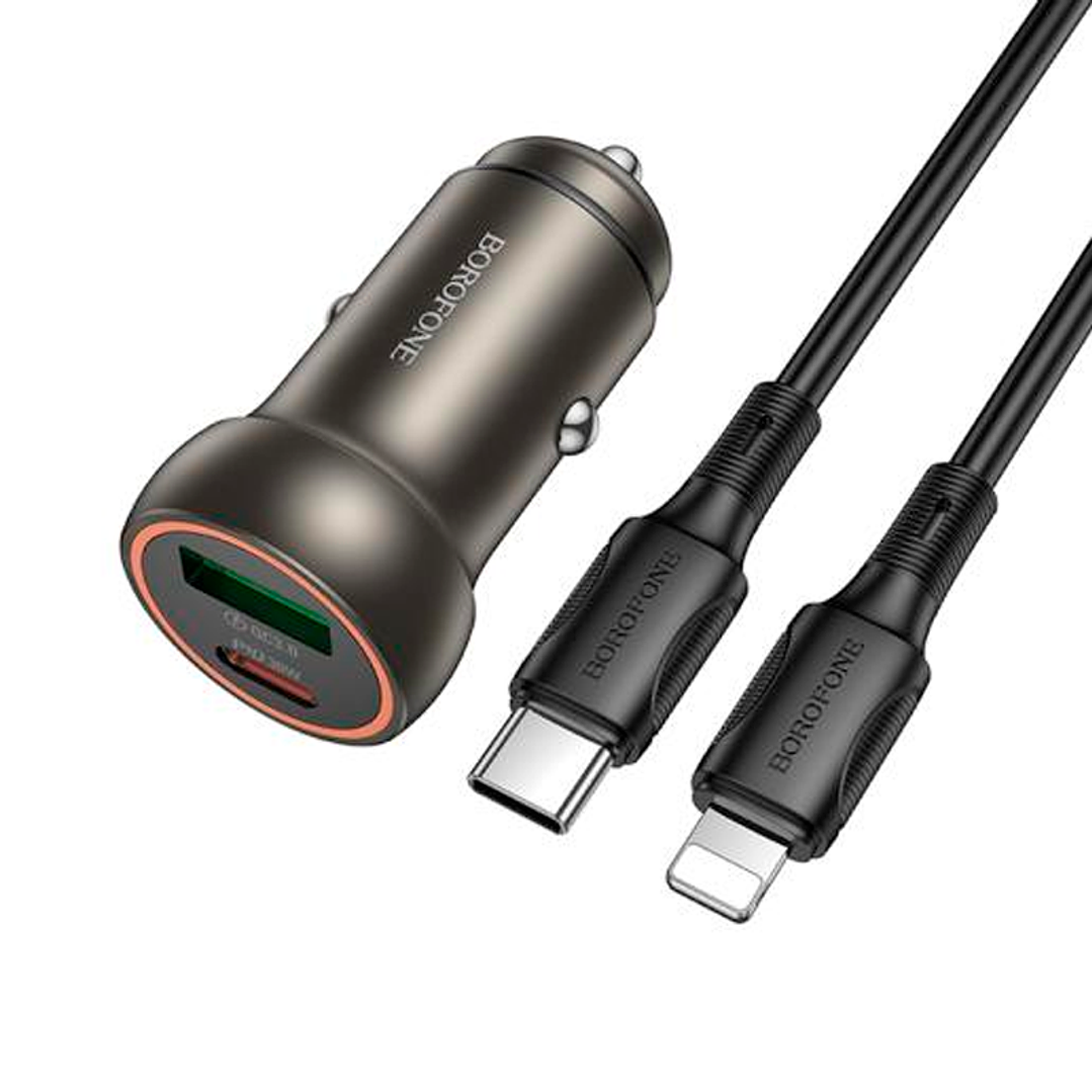 Cargador Auto Borofone BZ32A Tipo C - Lightning Gris 1