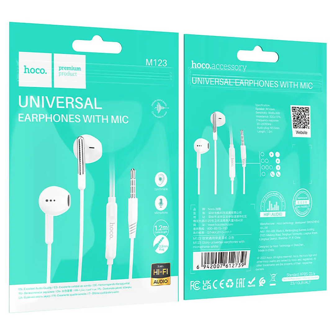 Audífonos HOCO Manos Libre M123 GLORY Blanco 4