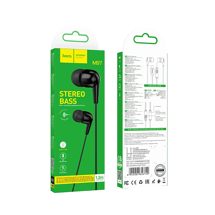 Audífono Hoco M97 Tipo C Negro 4