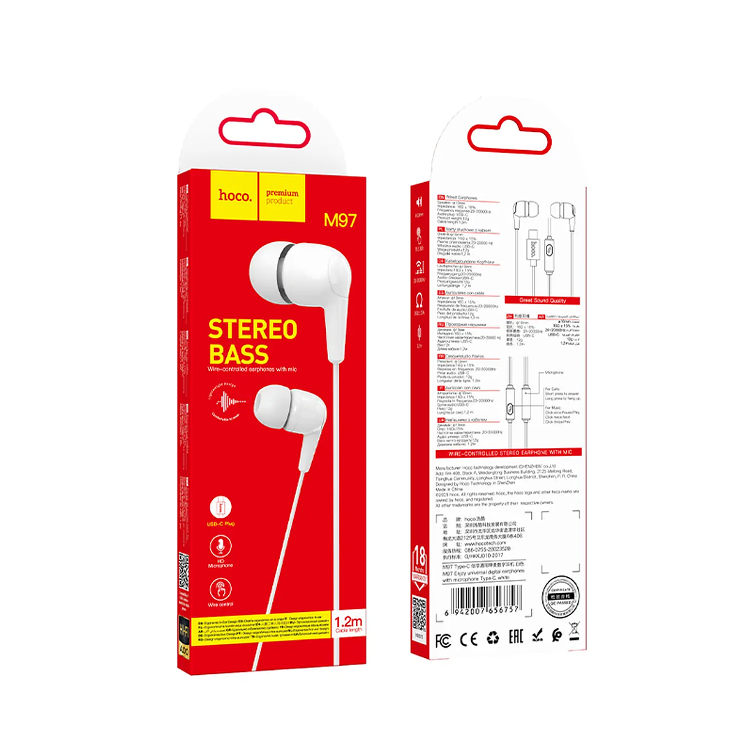Audífono Hoco M97 Tipo C Blanco 4